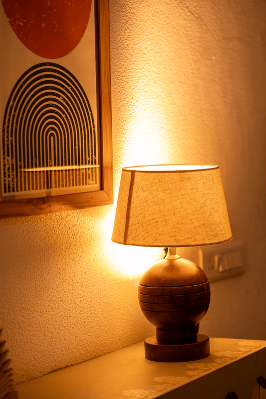 The Evora Round Wooden Table Lamp