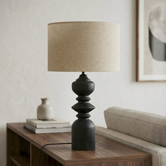 Torre Black Geometric Wooden Lamp Base