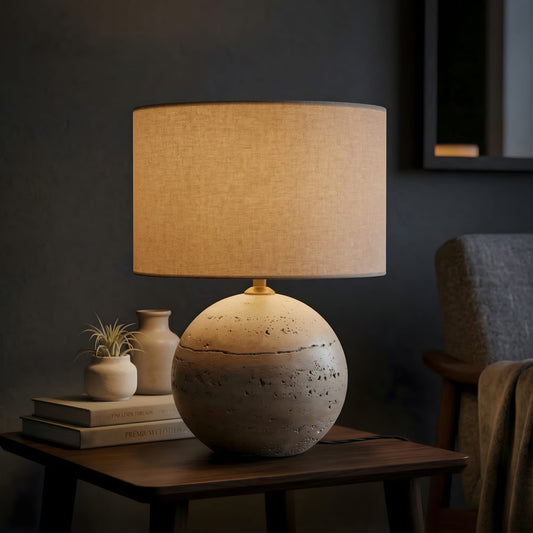 Orbis Spherical Travertine Lamp Collection