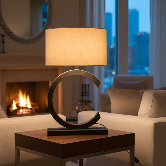 Cyria Sculptural Arc Wooden Lamp