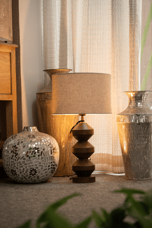 The Kael Geometric Wood Table Lamp