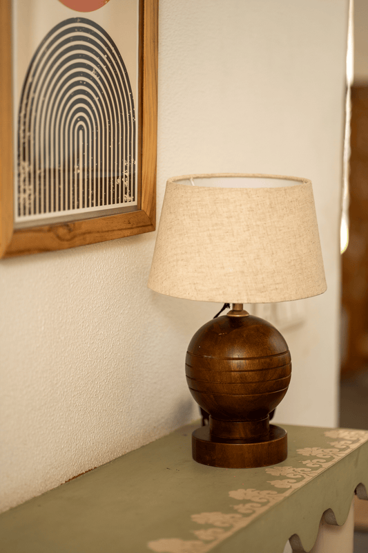 The Evora Round Wooden Table Lamp